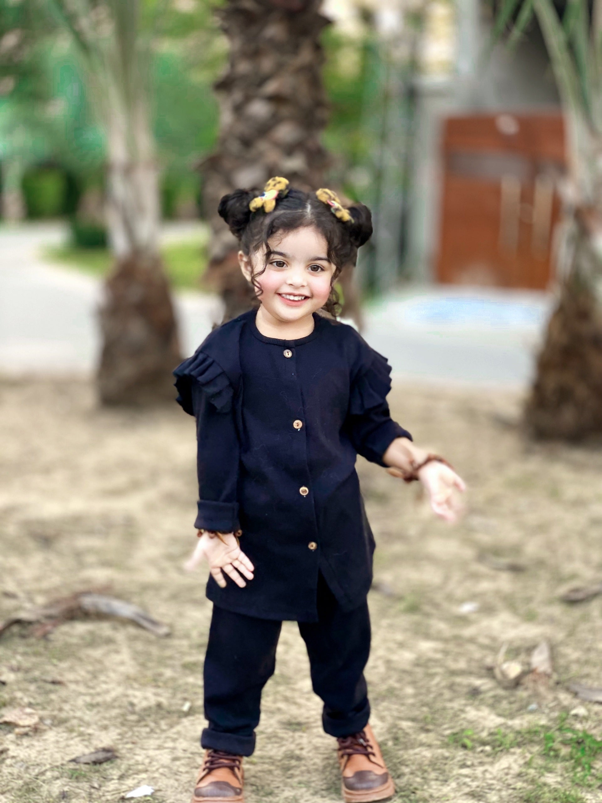 BLACK BABY GIRL FRILL STYLE WINTER RIBBED DRESS