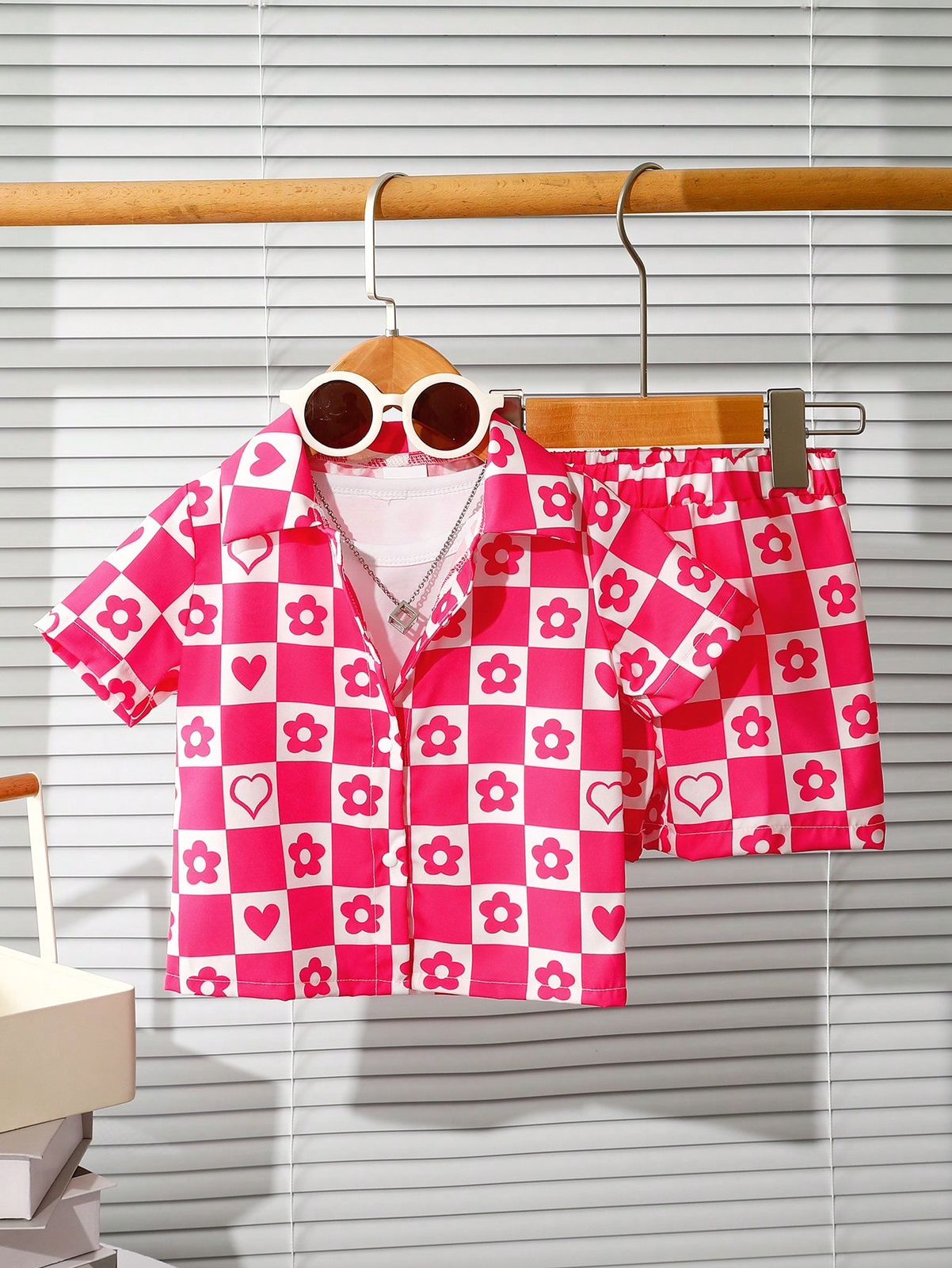 BABY/BOY SUMMER PINK PRINTED SILK SHIRT AND SHORT - #SS507